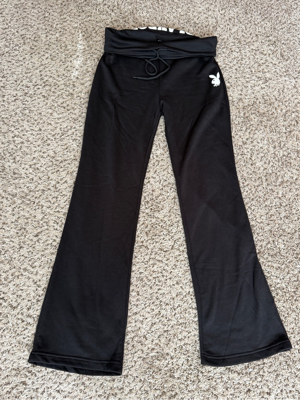Playboy Womens Large Black Loungewear Pull-On Flared Bottoms with Bunny Logo